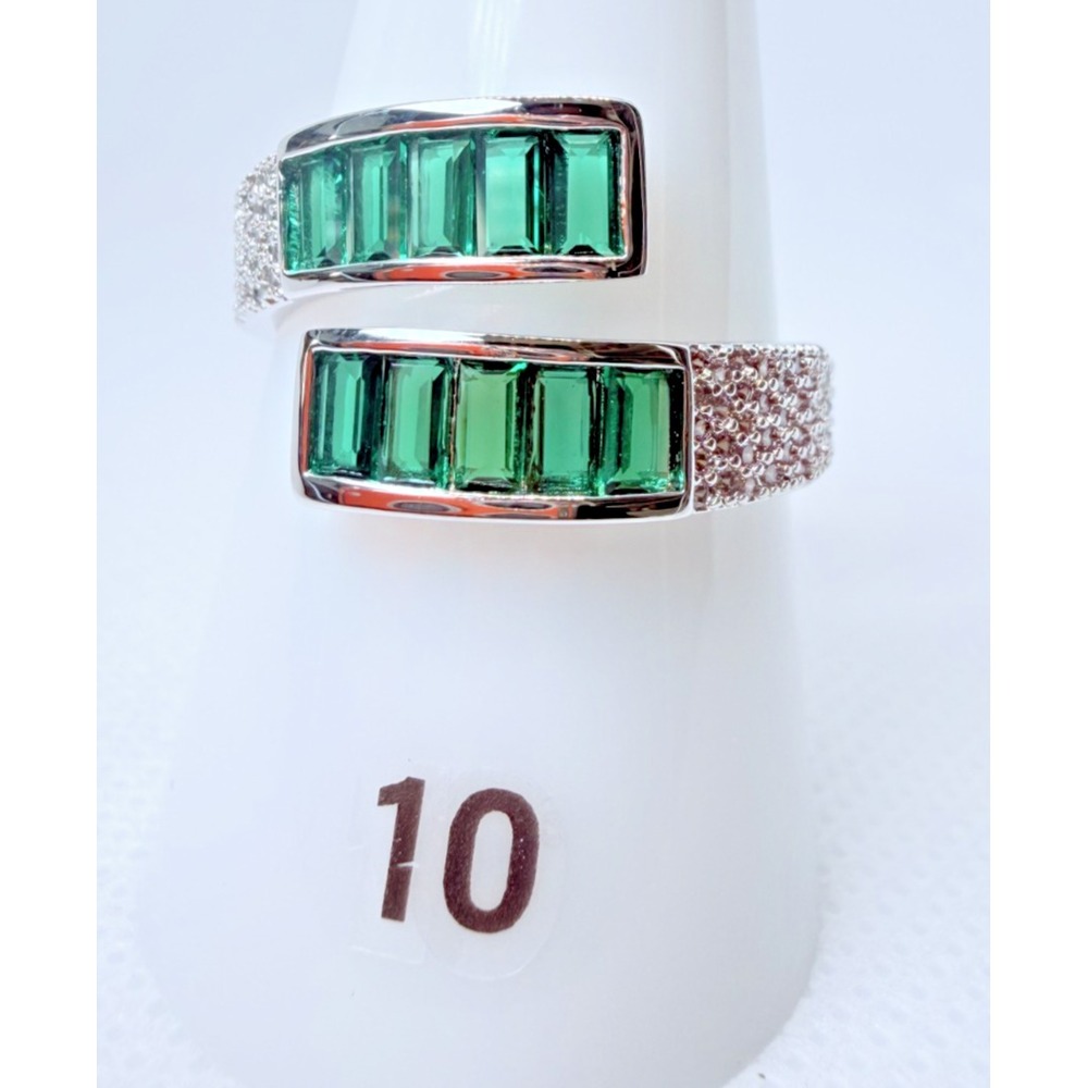 Size 10 Bomb Party May Ring - RG91203 The Noire Ring - Emerald - Rhodium Plated
